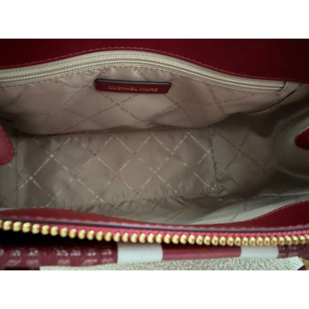 Michael Kors Burgundy Monogram Stripe Satchel Crossbody Bag and Wallet Wristlet - Picture 8 of 16